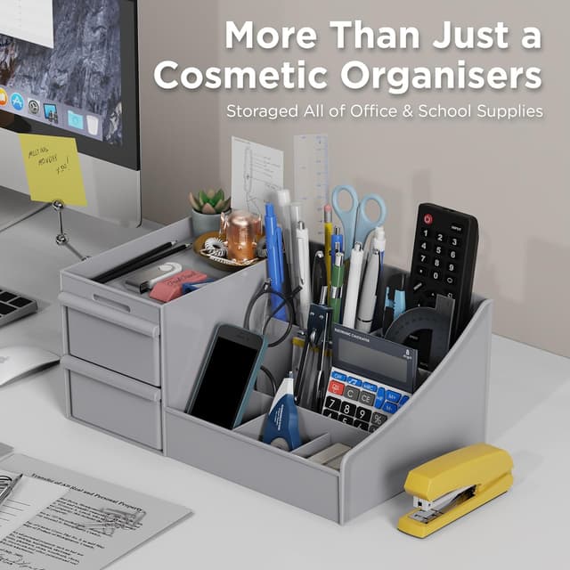 Detalle de DancesCat Make-up Kosmetik Organizer mit Schubladen – Aufbewahrungsbox für Schminktisch & Badezimmer (Grau)