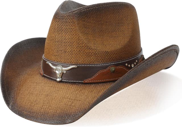 Detalle de WQWOVRVO Straw Cowboy Hat with Shapeable Wide Brim (Adjustable Band) for Men & Women