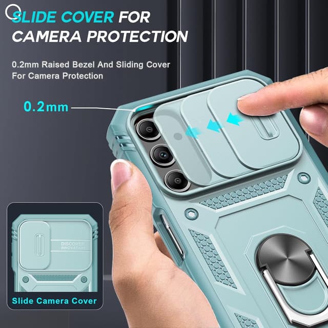 Detalle 2 de LeYi for Samsung Galaxy A25 5G Camera Cover Slider Case (2-pack tempered glass + ring stand)