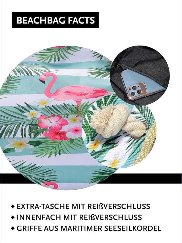 Detalle de DonDon Strandtasche XXL mit Reißverschluss – Umhängetasche und Shopper Bag für den Beach Look