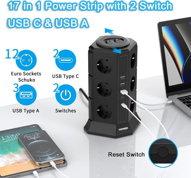 Detalle 2 de TOPREK Mehrfachsteckdose 12‑fach 4000W