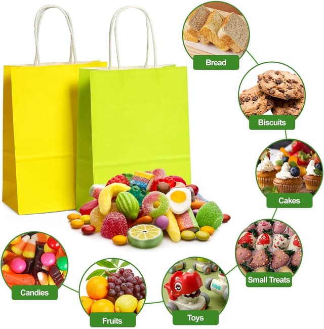 Detalle de Gucass 50er Pack mittelgroße Papiertüten mit Henkel (bunt kraft) 21×11×27 cm