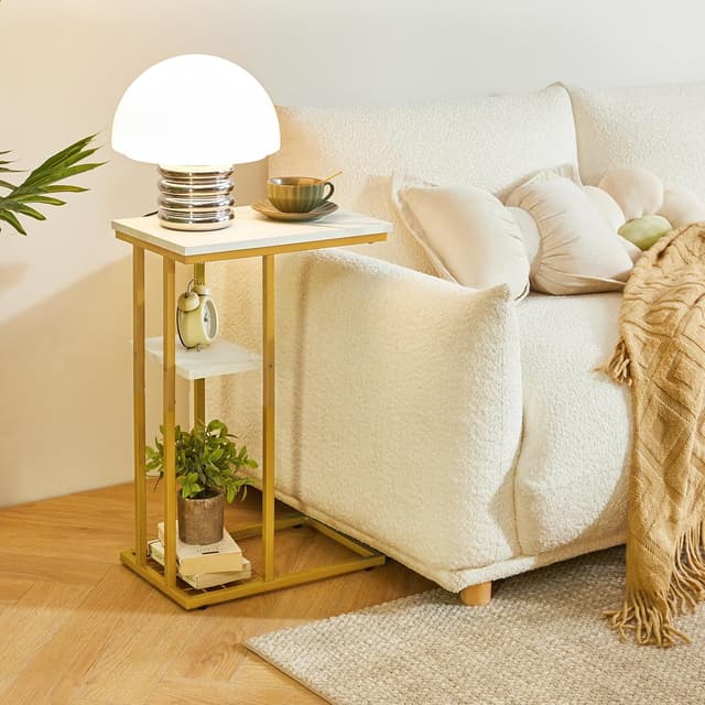 Detalle de YMYNY Tavolino laterale a forma di C HST004W (marmo bianco e oro) 40 x 26 x 61,5 cm