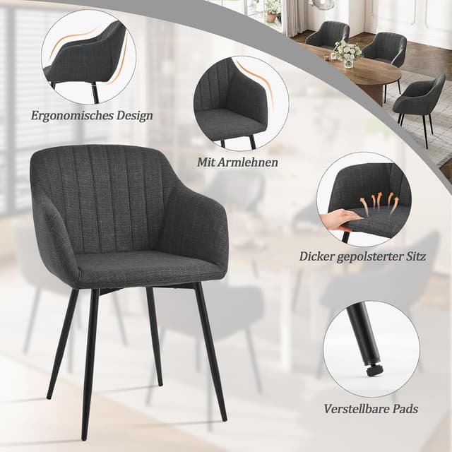 Detalle de Goeurvant sedie pranzo con braccioli, set 6