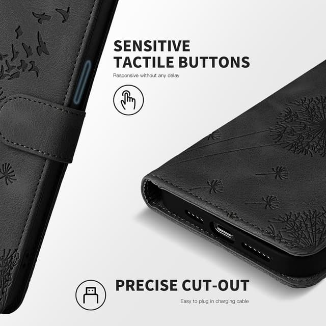 Thumbnail 6 de Rostsant Handyhülle für iPhone 17 Pro Max 6,9 Zoll Löwenzahn – PU-Leder Flip Case mit Kartenfächern, magnetischem Verschluss und Standfunktion