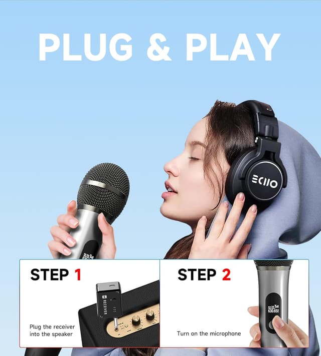 Thumbnail 5 de Wireless Microphones 200 ft Range, 40H Battery 🎤