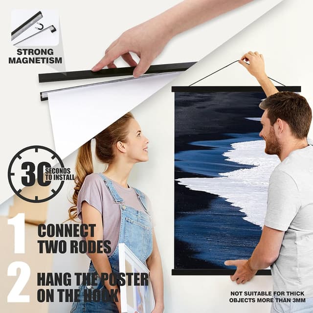 Detalle 2 de Sanauto A1 Magnetic Wooden Poster Frame Hangers (61cm) – Black, 2 Pack