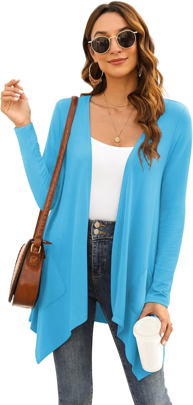 Detalle 2 de Wiwclo Veryoung Cardigan mit kurzen Ärmeln – leichter Sommer-Cardigan mit offenem Schnitt und Taschen