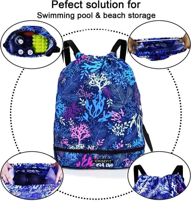 Detalle 2 de Risefit Waterproof Swimming Bags Drawstring Gym Bags for Adults & Kids
