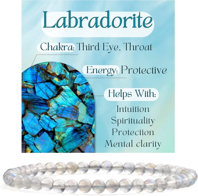 Detalle de Braccialetto Bivei in cristallo di labradorite da donna con perle da 4 mm, elastico e regolabile