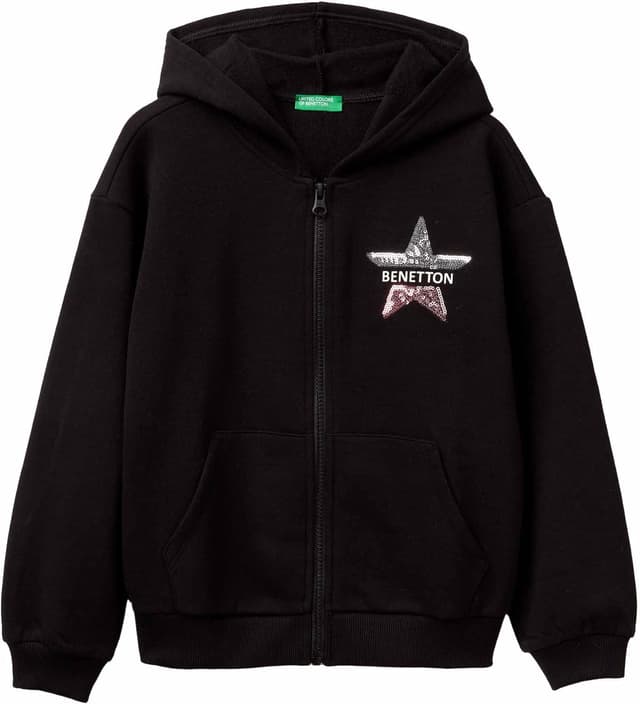 Detalle de United Colors of Benetton cardigan con cappuccio per bambine e ragazze, felpa garzata aperta