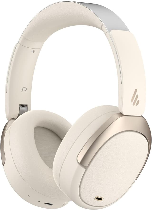 Detalle de Edifier W80 over-ear headphones with -49dB hybrid active noise cancelling, LDAC, AI clear calls, multipoint (ivory)