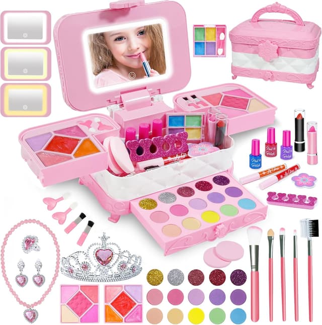 Detalle de YasinKidz 60 in 1 Kids Makeup Kit with 3-Color LED Mirror (Age 3+)