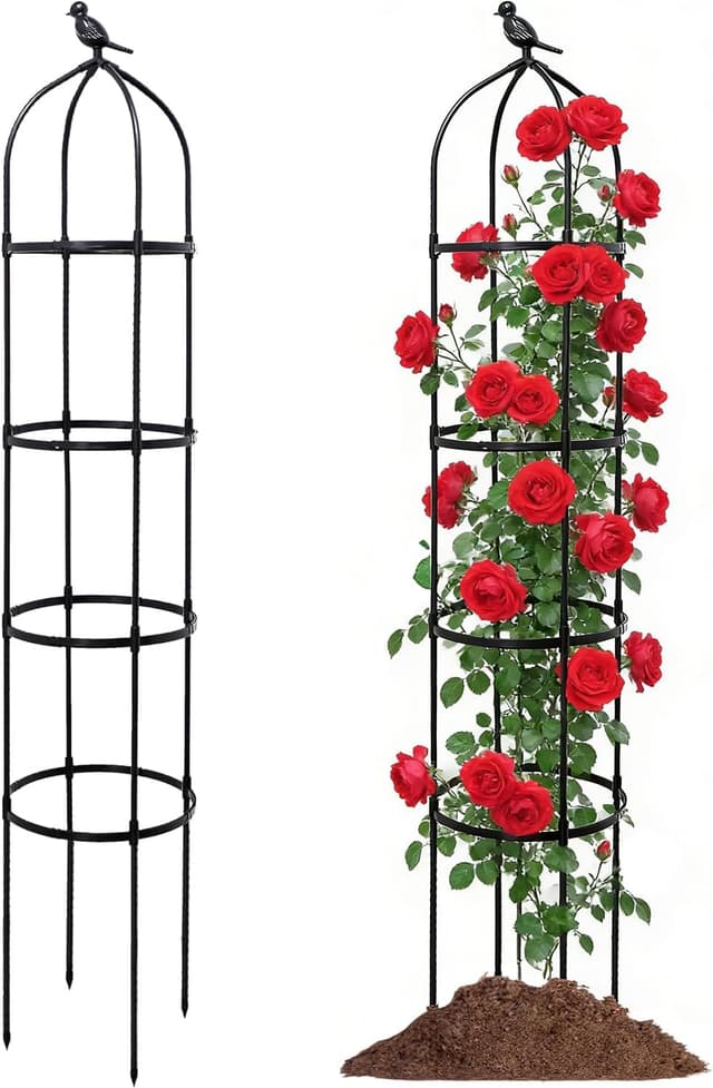 Detalle de Garden Obelisks for Climbing Plants 175cm Metal Trellis with Adjustable 4-Ring Height