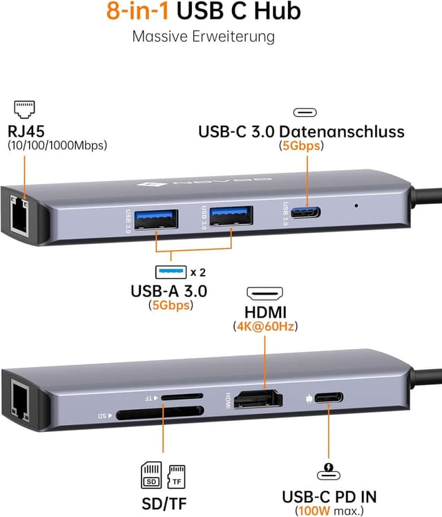 Detalle 2 de USB-C Hub NOVOO 8-in-1 mit 4K@60Hz