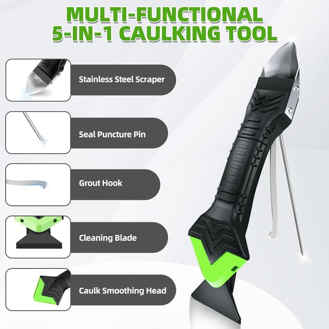 Detalle 2 de 5 in 1 Silicone Caulking Tool Kit for Sealant Removal & Finishing (Green) with 6 Silicone Pads