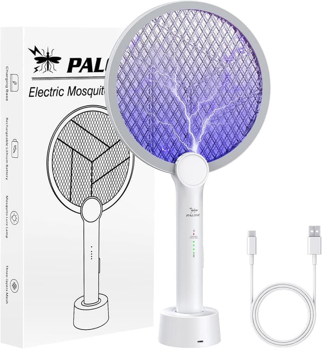 Detalle de PALONE 4000V Electric Fly Swatter Bug Zapper Racket (2-in-1, USB-C rechargeable)