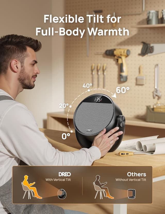 Thumbnail 5 de Dreo 1500W Portable Electric Heater for Home, 60° Adjustable Tilt, 10.5ft/s Fan Heater with Remote, 8 Safety Protections, 12H Timer, 3 Modes, Silent Small Ceramic Space Heaters for Bedroom, Atom 320
Dreo 1500W Portable Electric Heater for Home,…