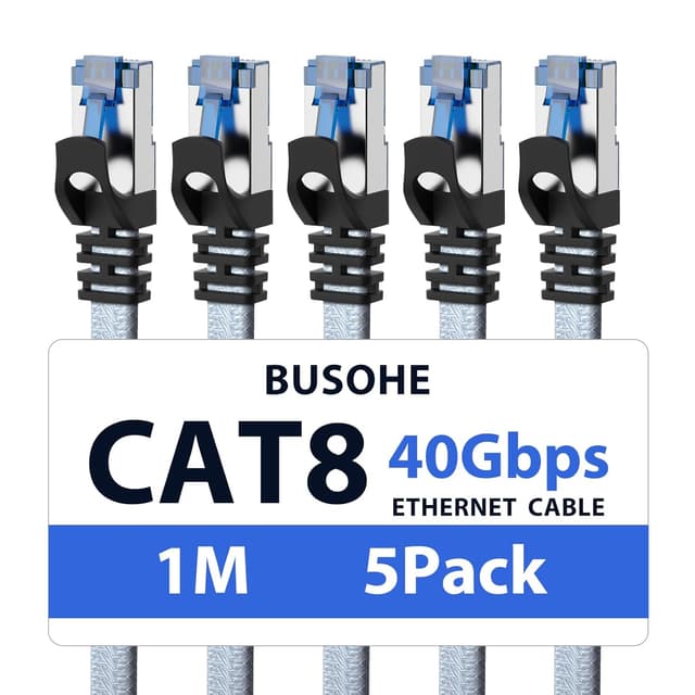 Detalle de BUSOHE Cat 8 LAN Kabel 1m – 5er Pack
