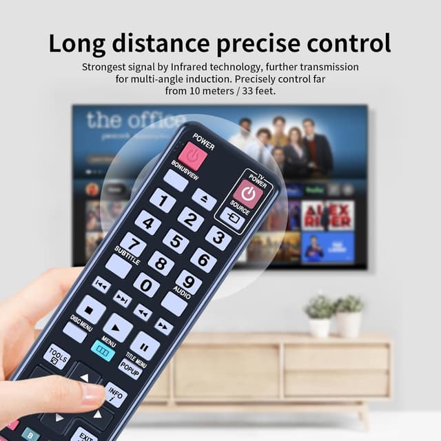 Detalle 2 de TCNOUMT AK59-00123A replacement remote control for Samsung DVD players (BD-D5500/BdD6500 and more)