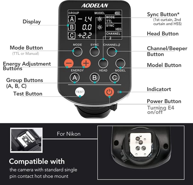 Thumbnail 3 de AODELAN E4 Kabelloser TTL-Blitzauslöser 1/8000s
