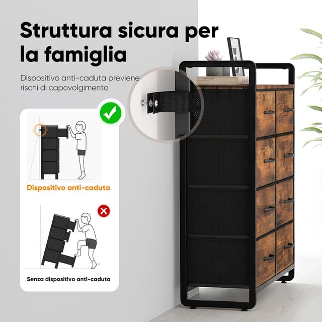 Detalle de HOKEEPER cassettiera in tessuto con 8 cassetti marrone (78,5 x 28 x 89 cm) per camera, sala e corridoio