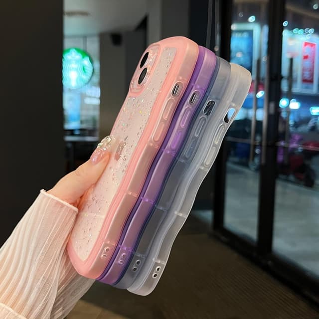 Detalle de ZTOFERA Handyhülle für iPhone 15 (6,1") – transparente TPU-Schutzhülle mit Wellenrahmen und Sternen-Design, blau