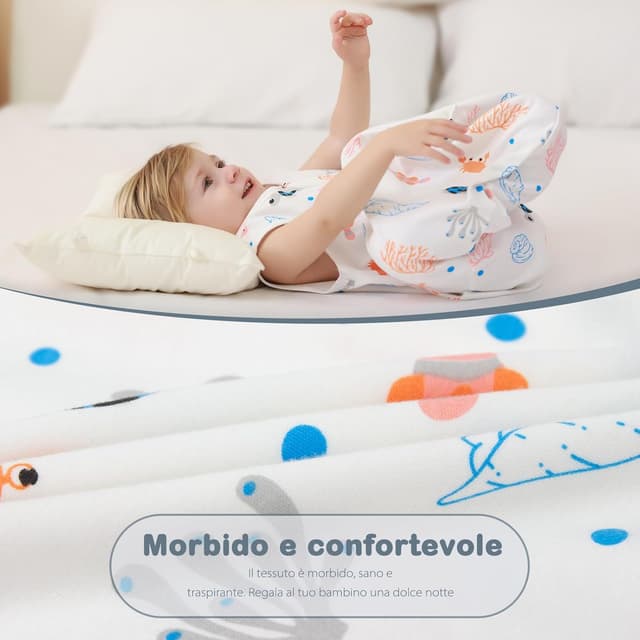 Detalle 2 de Mosebears Sacco nanna estivo per bambini 0,5 Tog in cotone traspirante (2 confezioni, M 6-12 mesi) con fantasia animali