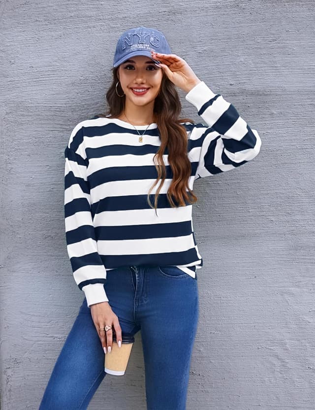 Thumbnail 2 de Aottori Sudadera Mujer Rayas Oversize Algodón