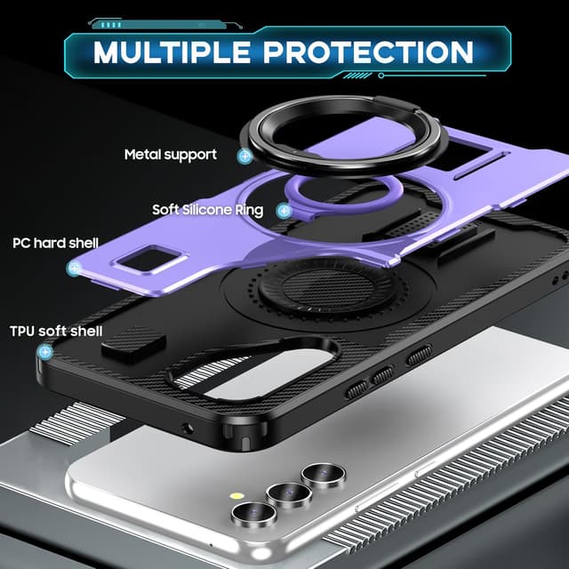Detalle de Tuvror coque de protection pour Samsung Galaxy A54 (4G/5G) avec support et anneau rotatif 360° en violet
