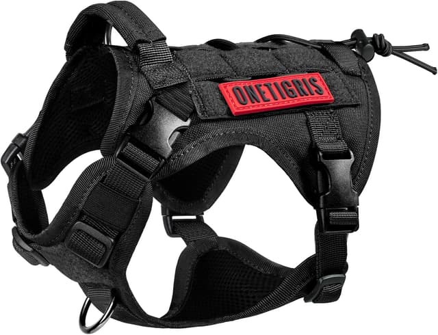 Detalle de OneTigris Fire Watcher – harnais tactique pour chien Molle noir (taille XS) avec poignée et anneaux en D