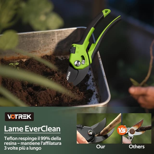 Detalle de VOTREK Cesoie da potatura bypass Pro 21,5 cm VTX850 con regolazione continua lame SK5