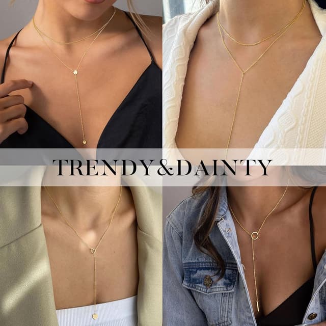 Detalle 2 de TINGN Damen Halskette Gold vergoldet 14k mit Herz-Anhänger im Layering-Design