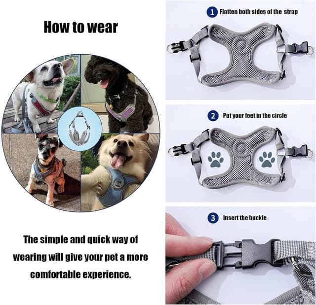 Detalle 1 de SKXEO Small Dog No-Pull Harness and Lead Set – reflective, adjustable, breathable (escape-proof design)