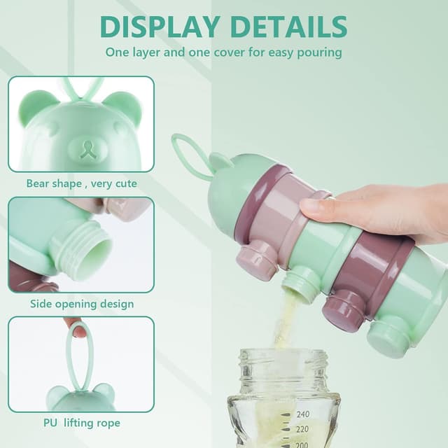 Detalle de Vicloon dosatore impilabile per latte in polvere con 4 scomparti (verde)