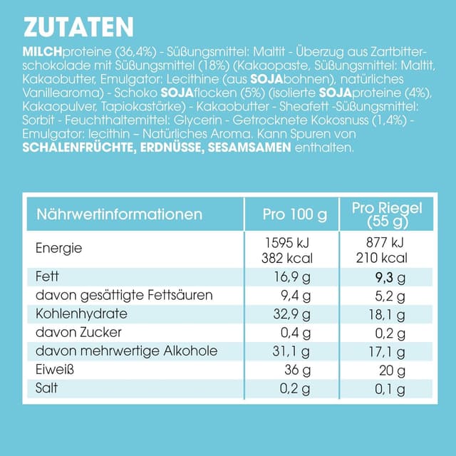 Detalle de Enervit The Protein Deal Coconut Party – Proteinriegel mit Kokos & Zartbitterschokolade (12 Riegel á 55 g)
