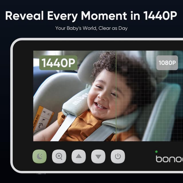 Detalle 2 de bonoch 1440P Baby Auto-Kamera (5 Zoll, USB-C, Vollkristall, Nachtsicht, 4x Zoom) für den Rücksitz