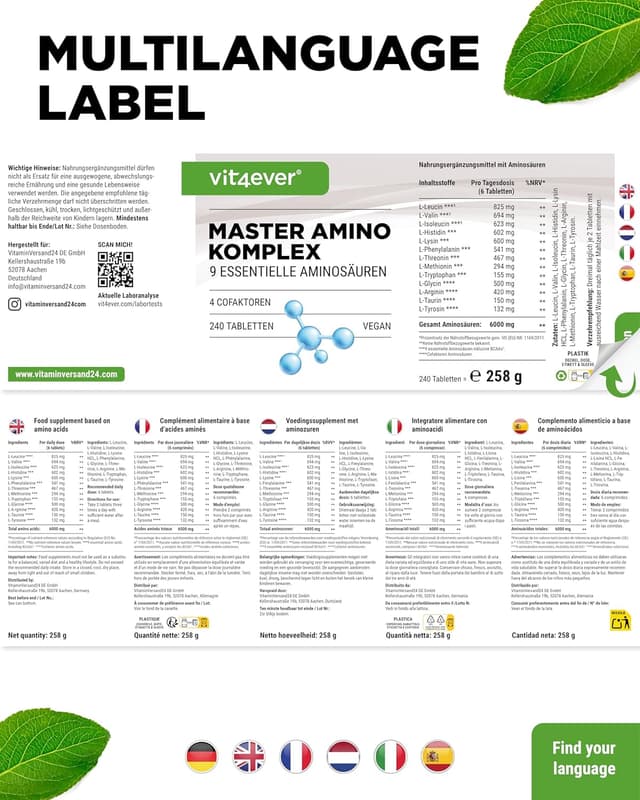 Detalle 2 de vit4ever Master Aminosäuren Komplex 6000 mg