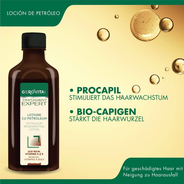 Detalle 2 de Gerovital Tratament Expert Intensive haarregenerierende Lotion mit Petroleum und Rizinusöl – 100 ml