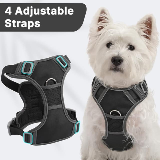 Detalle de Belababy anti-pull dog harness (Size S) with padded handle and reflective strips for small dogs in black