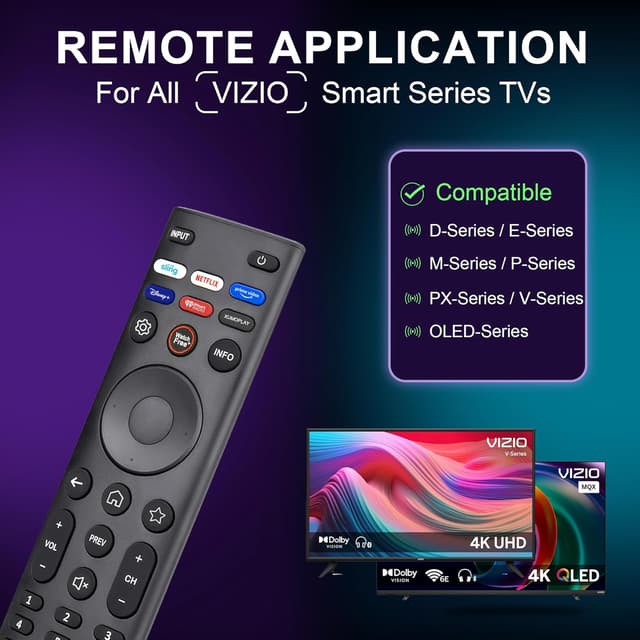 Detalle de Replacement Remote for VIZIO Smart TVs (Universal IR) — Compatible with XRT140/XRT136/XRT260/XRT270 & OLED/SmartCast Series