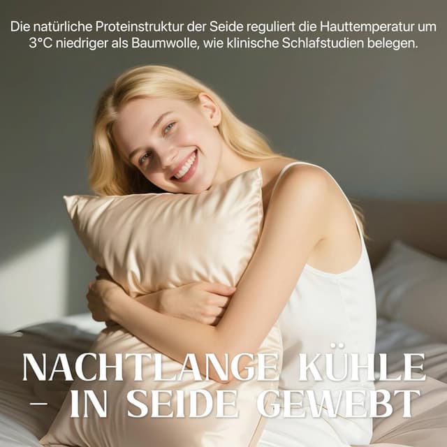 Detalle 1 de SeidenKissenbezug 80x80 Ravmix aus Maulbeerseide – 1 Kissenbezug mit verstecktem Reißverschluss, Beige