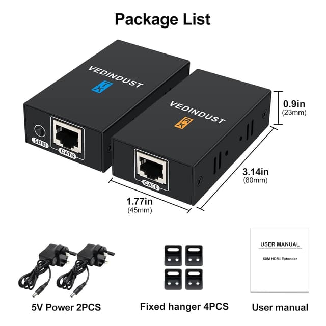 Thumbnail 6 de VEDINDUST HDMI Extender 60m RJ45 1080P 3D Transmission 🌐
