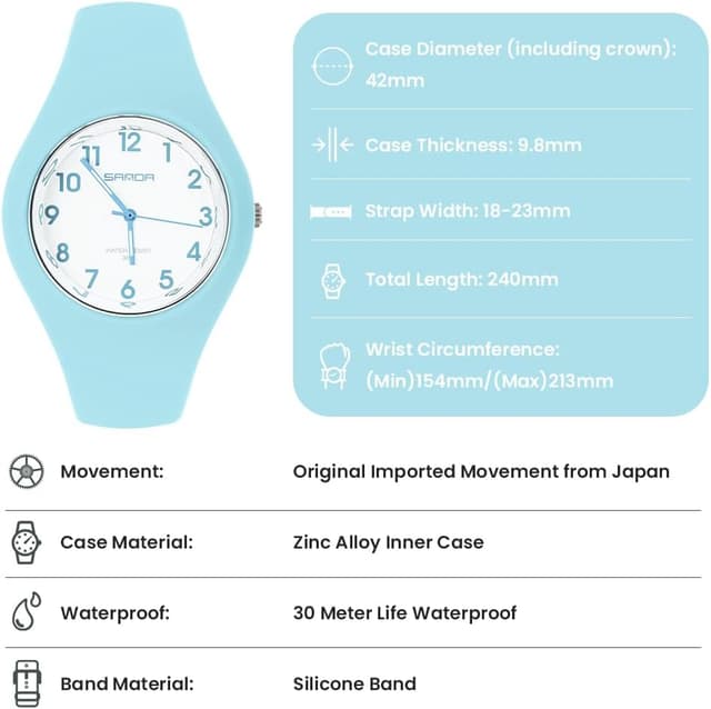 Detalle de AOOSU Damen Analog Quarz Uhr mit Silikonband – sportlich, schlicht & alltagstauglich