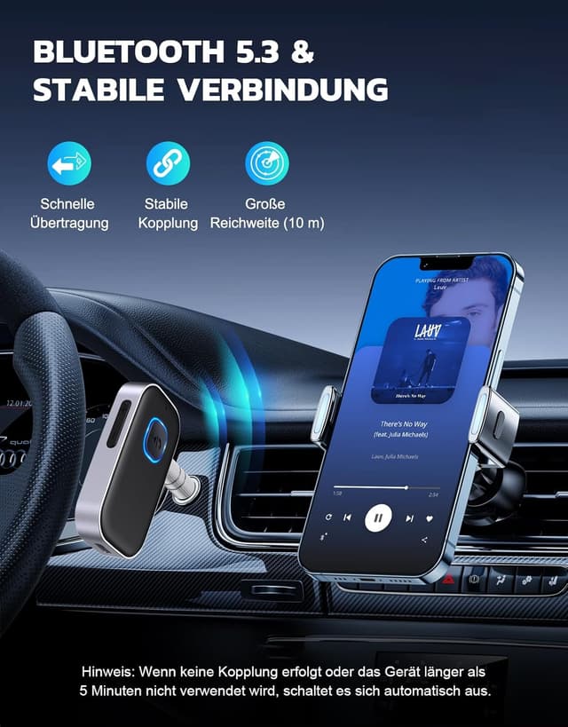 Detalle 1 de Glangeh Bluetooth 5.3 Auto Adapter