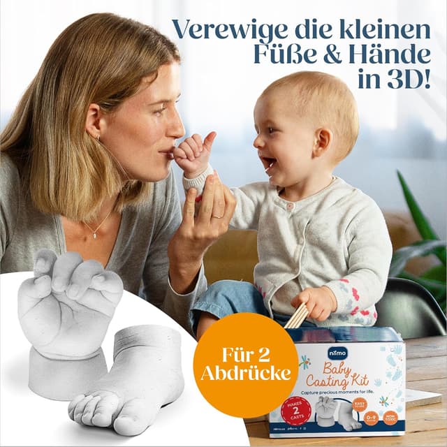 Detalle 2 de Niimo® 3D Gipsabdruck Baby Hand und Fuß – Set für detailgetreue Abdrucke als Geburtstags-/Taufgeschenk (0–9 Monate)