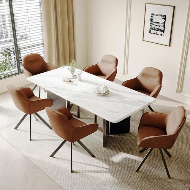 Detalle 2 de Goeurvant Sedie da pranzo girevoli in PU con braccioli (set da 2) marrone