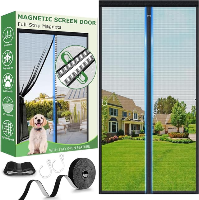 Detalle de Magnetic Fly Screen Door with Full-Length Magnetic Strip (80x200cm) – Black