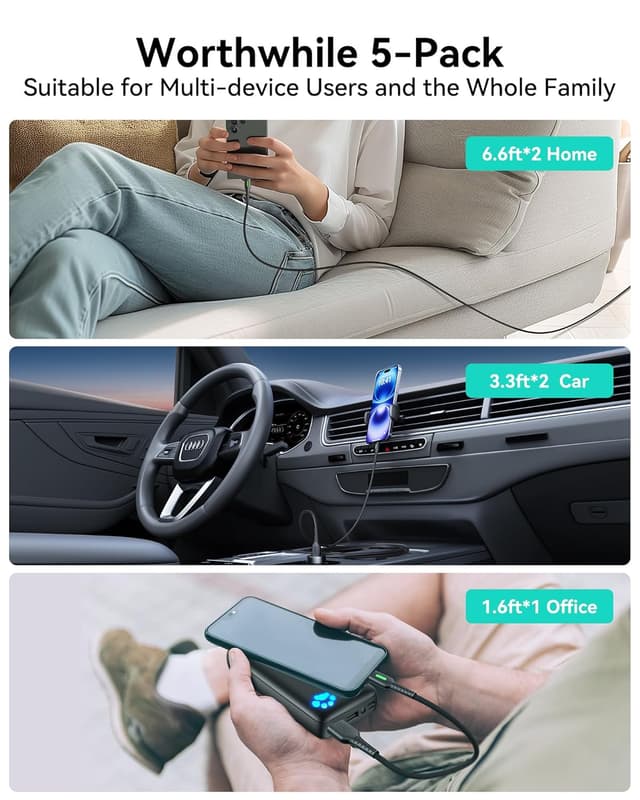 Thumbnail 2 de INIU USB C Cable 5-Pack, 3.1A fast charging