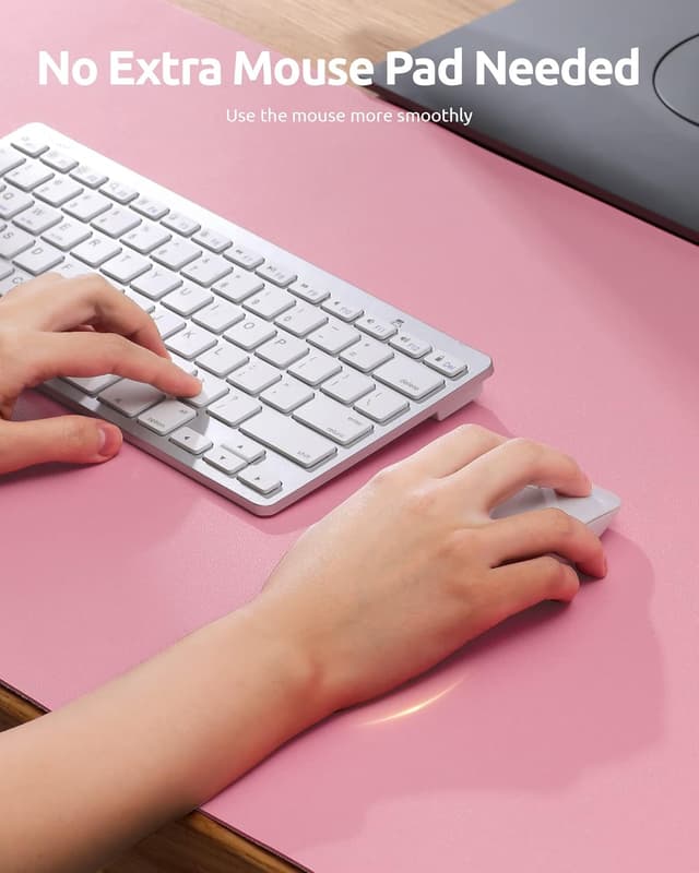 Detalle de YSAGi Schreibtischunterlage 80x40 cm aus PU-Leder (Premium Leder Mauspad XXL) – rutschfeste Schreibunterlage in Pink